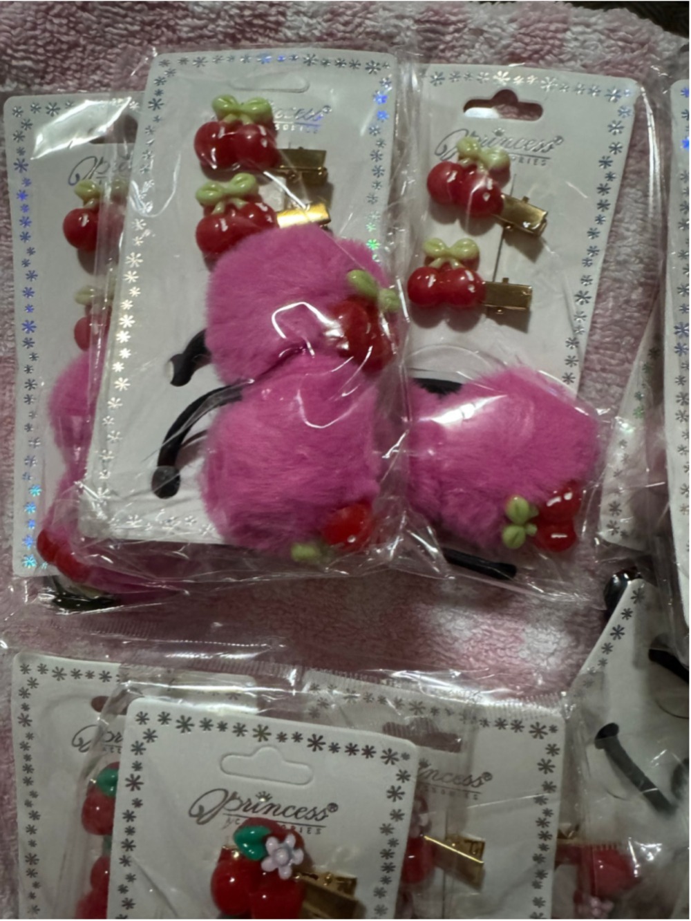 12 Pc Cherry Hair Accessory Bundle | Pom Pom Hair Ties & Matching Clips Kawaii C - Picture 4 of 9